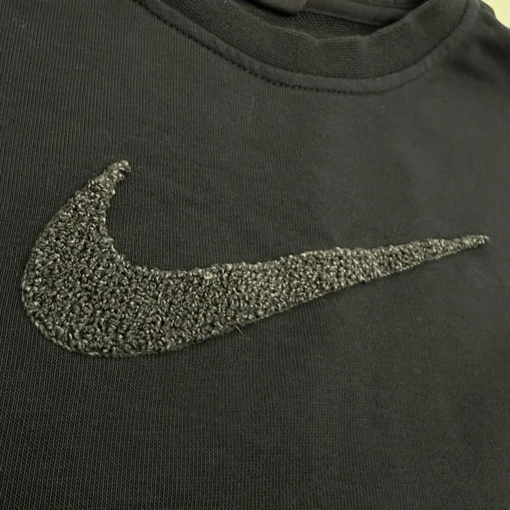 Nike Training Boxy Fit Crewneck Cropped Slouchy Chenille Logo Swoosh Sweat Shirt - Picture 3 of 9
